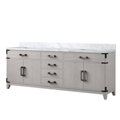 White Oak Double Bath Vanity 84 in. W x 22 in. D, with Carrara Marble Top
