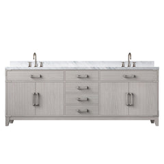 White Oak Double Bath Vanity 84 in. W x 22 in. D, Carrara Marble Top, and Faucet Set