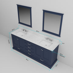 Navy Blue Double Bath Vanity 80 in. W x 22 in. D, and 30 in. Mirrors