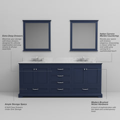 Navy Blue Double Bath Vanity 80 in. W x 22 in. D, and 30 in. Mirrors