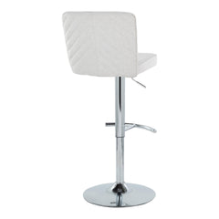 Henry Contemporary Adjustable Barstool with Swivel in Chrome Metal and White Fabric with Rounded T Footrest by LumiSource - Set of 2
