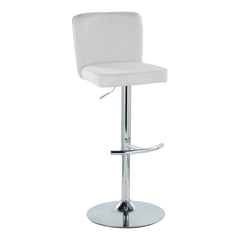 Henry Contemporary Adjustable Barstool with Swivel in Chrome Metal and White Fabric with Rounded T Footrest by LumiSource - Set of 2