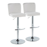 Henry Contemporary Adjustable Barstool with Swivel in Chrome Metal and White Fabric with Rounded T Footrest by LumiSource - Set of 2