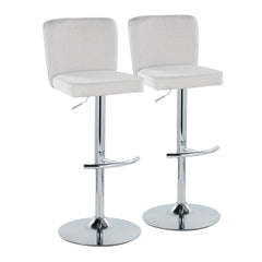 Henry Contemporary Adjustable Barstool with Swivel in Chrome Metal and White Fabric with Rounded T Footrest by LumiSource - Set of 2