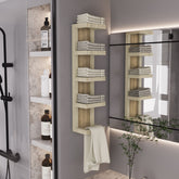 Arlington 5-Tier Wall Towel Rack, Vertical Storage Organizer for Bathroom Towels and Accessories, Natural Oak
