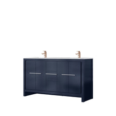 Navy Blue Double Bath Vanity 60 in. W x 20 in. D, White Quartz Top and Rose Gold Faucet Set