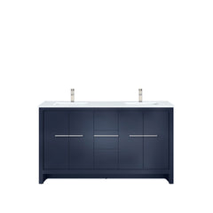 Navy Blue Double Bath Vanity 60 in. W x 20 in. D, Cultured Marble Top and Brushed Nickel Faucet Set