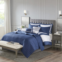 8 Piece Comforter and Quilt Set Collection Navy Full/Queen