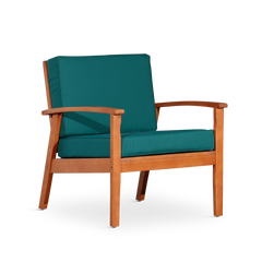 Deep Seat Eucalyptus Chair, Natural Oil Finish, Dark Green Cushions