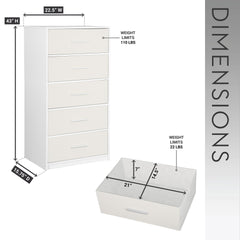 5-Drawer Dresser with Large Fabric Drawers, White