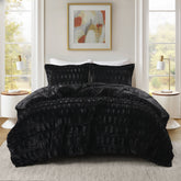 3 PCS King/Cal King Solid Faux Fur Comforter Mini Set Black