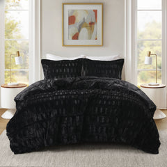 3 PCS King/Cal King Solid Faux Fur Comforter Mini Set Black