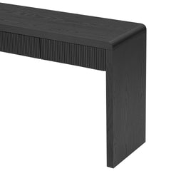 TREXM Rustic Console Table with 3 Fluted Drawers - Solid Wood Veneer Entryway Table Featuring Natural Wood Grain for Living Room, Hallway (Black)
