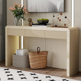 TREXM Rustic Console Table with 3 Fluted Drawers - Solid Wood Veneer Entryway Table Featuring Natural Wood Grain for Living Room, Hallway (Apricot)