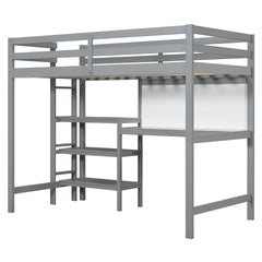 Twin Size Wooden Loft Bed with Shelves, Desk and Writing Board - Gray(OLD SKU: LT000320AAE)