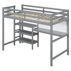 Twin Size Wooden Loft Bed with Shelves, Desk and Writing Board - Gray(OLD SKU: LT000320AAE)