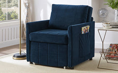Upholstered Convertible Sleeper Sofa, 31.5" Pull Out Sofa Bed with 5-Position Adjustable Backrest, Side Pockets and a Storage Basket, Fold Out Chair Bed, Lounger For Living Room, Apartment, Blue