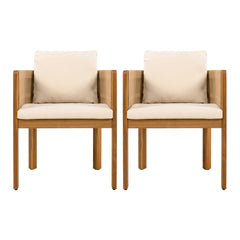 Acacia Wood Outdoor Dining Chairs 2-Pack with Brown Rope Handles, Washable Waterproof Beige Cushions, 400 lbs Capacity