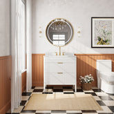 Fully Assembled 36'' White Freestanding Single Sink Bathroom Vanity with 2 Handle Sets and Engineered Marble Top