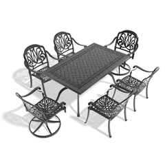7-Piece All-Weather Cast Aluminum Dining Set, Include 2 Swivel Chairs,4 Dining Chairs and Rectangular Table With Black Frame(same sku:W1710S00370)