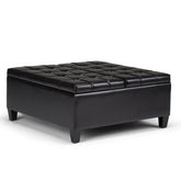 Harrison 36 inch Wide Coffee Table Storage Ottoman in Midnight Black Vegan Leather