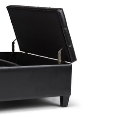 Harrison 36 inch Wide Coffee Table Storage Ottoman in Midnight Black Vegan Leather