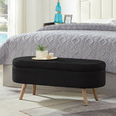 Luxury Oval Boucle Storage Ottoman Bench with Wood Legs 350lb Weight Capacity & Safety Hinge, for Living Room, Bedroom Entryway,BLACK