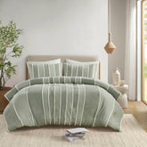 3 Piece Striped Cotton Comforter Set Sage King/Cal King