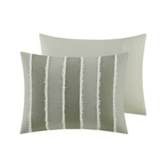 3 Piece Striped Cotton Comforter Set Sage Full/Queen