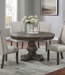 Traditional Formal 5pc Dining Set Round Table 4x Side Chairs Pedestal Base Oak Finish Table Wingback Design Chair Upholstered Cushion Dining Room