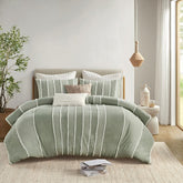 King/Cal King 3 Piece Striped Cotton Duvet Cover Set