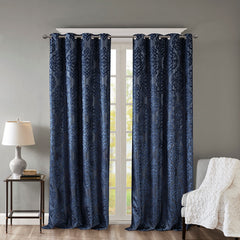 Knitted Jacquard Damask Total Blackout Grommet Top Curtain Panel(Only 1 Pc Panel)