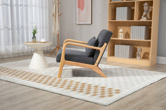 Mid Century Modern Accent Chair with Wood Frame, Upholstered Living Room Chairs with Waist Cushion, Reading Armchair for Bedroom Sunroom