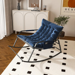Rocking Chair with Storage, Cushions & Armrests, All-Season Comfort Lounge Recliner, Breathable Ergonomic Lounge Chair for Bedroom, Living Room, Patio, Garden(Blue)