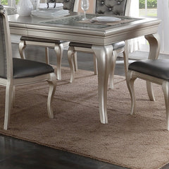 Traditional Dining Table Rectangle Table Silver Hue 1pc Dining Table Glass Insert Dining Room Furniture