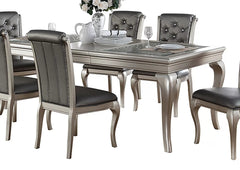 Traditional Dining Table Rectangle Table Silver Hue 1pc Dining Table Glass Insert Dining Room Furniture