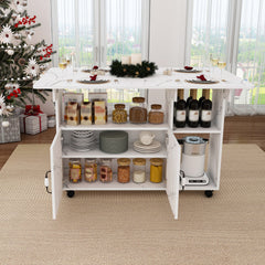 Multi-Functional Folding Table with Storage Shelves and Wheels, 47 Inch Foldable Dining Table for Small Spaces, Compact Desk for Kitchen, Dorm, Office(White)