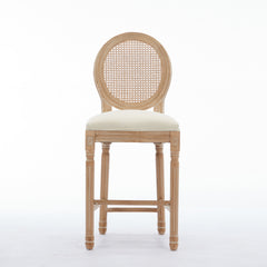 Solid Wood Bar stools Set of 2 Classic French Country Wooden Barstools with Upholstered Seating Kitchen Bar Stool for Bar Counter Rattan - Beige