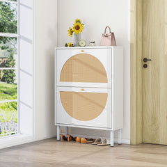 2 Door Shoe Rack, Rattan, Double Layer, Suitable for Living Room, Hallway