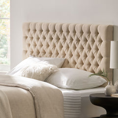Tufted Upholstered Queen Size Bed Headboard in Modern Button Design, Adjustable Solid Wood Head Board, Solid Wood Head Board with Durable Metal Legs in Bedroom
