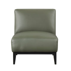Leather Upholstered Accent Chair Green Cushion Seat Back Solid Wood Luxurious Living Room Furniture 1pc Durable Comfort Chair
