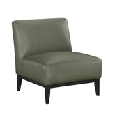 Leather Upholstered Accent Chair Green Cushion Seat Back Solid Wood Luxurious Living Room Furniture 1pc Durable Comfort Chair