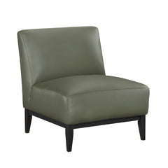 Leather Upholstered Accent Chair Green Cushion Seat Back Solid Wood Luxurious Living Room Furniture 1pc Durable Comfort Chair