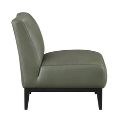 Leather Upholstered Accent Chair Green Cushion Seat Back Solid Wood Luxurious Living Room Furniture 1pc Durable Comfort Chair