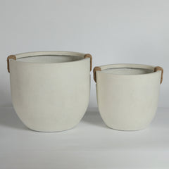 Round Concrete Planter Set of 2, Large Outdoor Indoor Handmade Rustic Decorative Planter Pots with Drainage Holes for Home Garden Patio,15" x 13" & 18" x 16" (Off white)