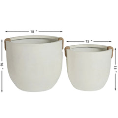 Round Concrete Planter Set of 2, Large Outdoor Indoor Handmade Rustic Decorative Planter Pots with Drainage Holes for Home Garden Patio,15" x 13" & 18" x 16" (Off white)