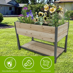 New style: 45" Iron-wood combined growing beds with feet and storage racks. Suitable for various places such as gardens, backyards, terraces, balconies, etc.
