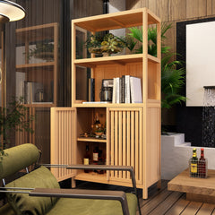 Bamboo Storage Cabinet, Freestanding Bathroom Cabinet with 2 Doors, Floor Cabinet Organizer for Living Room, Kitchen, Entryway