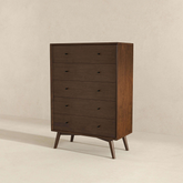Caroline Mid Century Modern 5-Drawer Solid Wood Dresser in Dark Brown 47.2"H x 31.5"W X 15.7"D for Bedroom, Living Room, Hallway