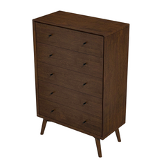 Caroline Mid Century Modern 5-Drawer Solid Wood Dresser in Dark Brown 47.2"H x 31.5"W X 15.7"D for Bedroom, Living Room, Hallway